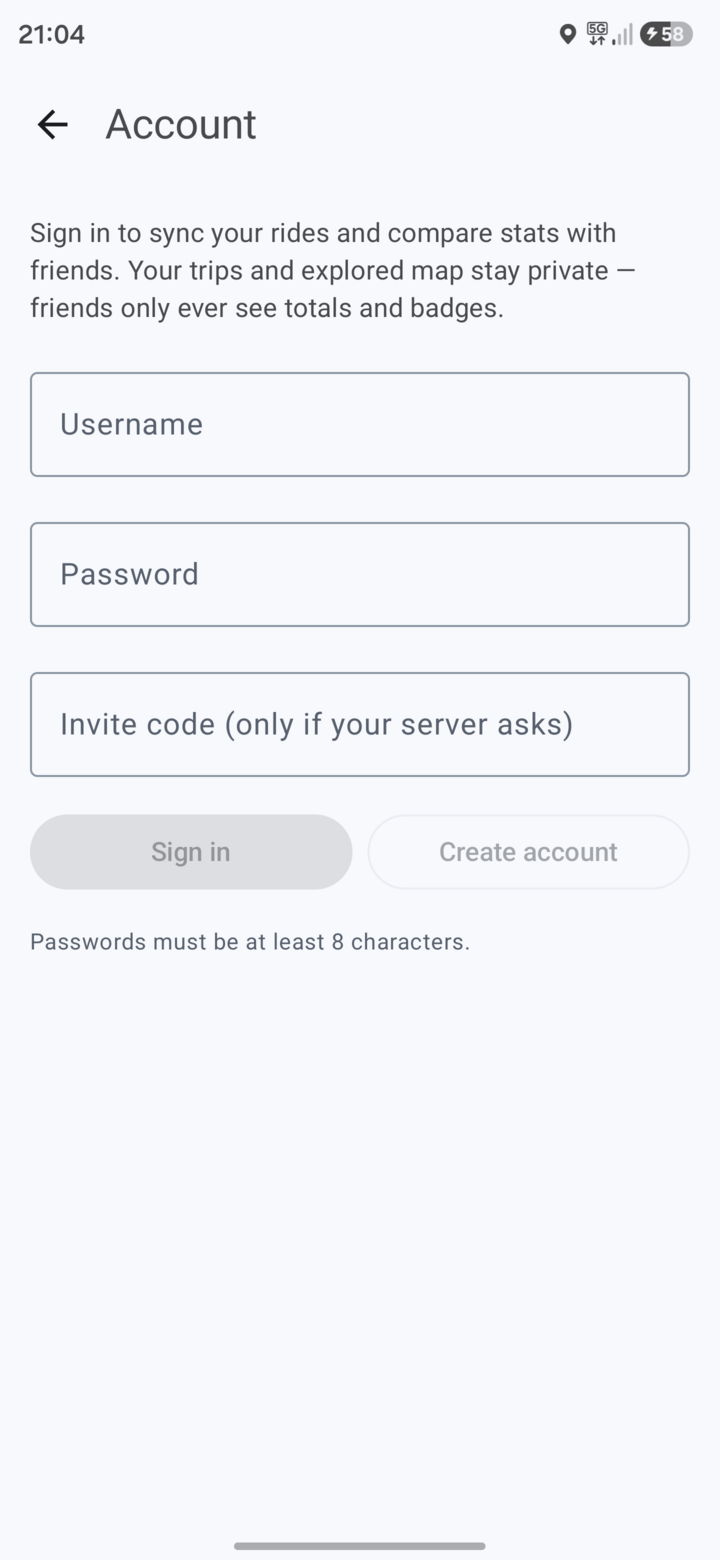 Account screen