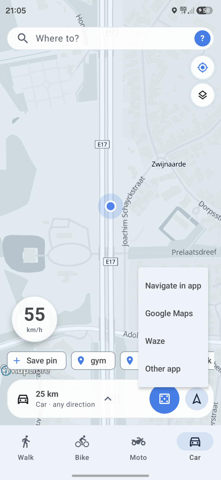 Navigation hand-off menu